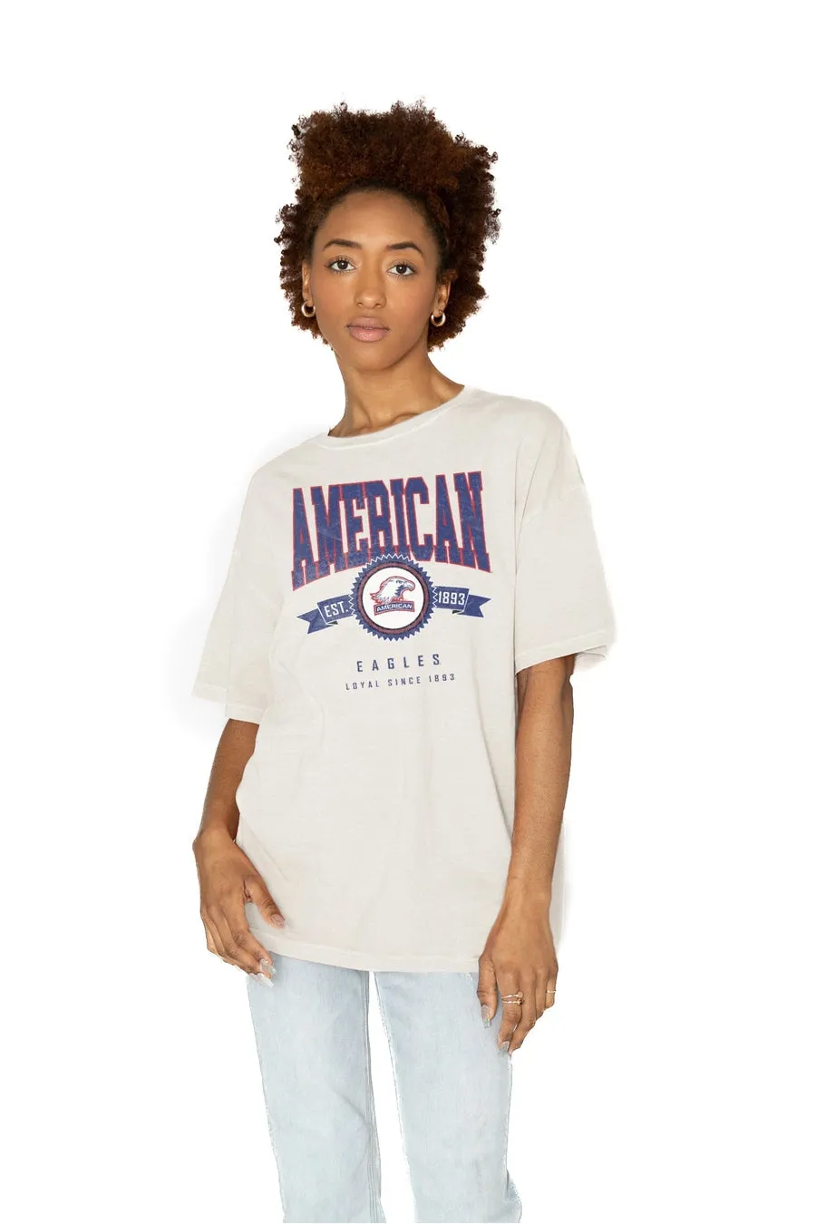 AMERICAN UNIVERSITY EAGLES GET GOIN' OVERSIZED CREW NECK TEE