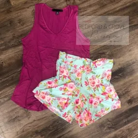 Aqua Floral Yoga Shorts