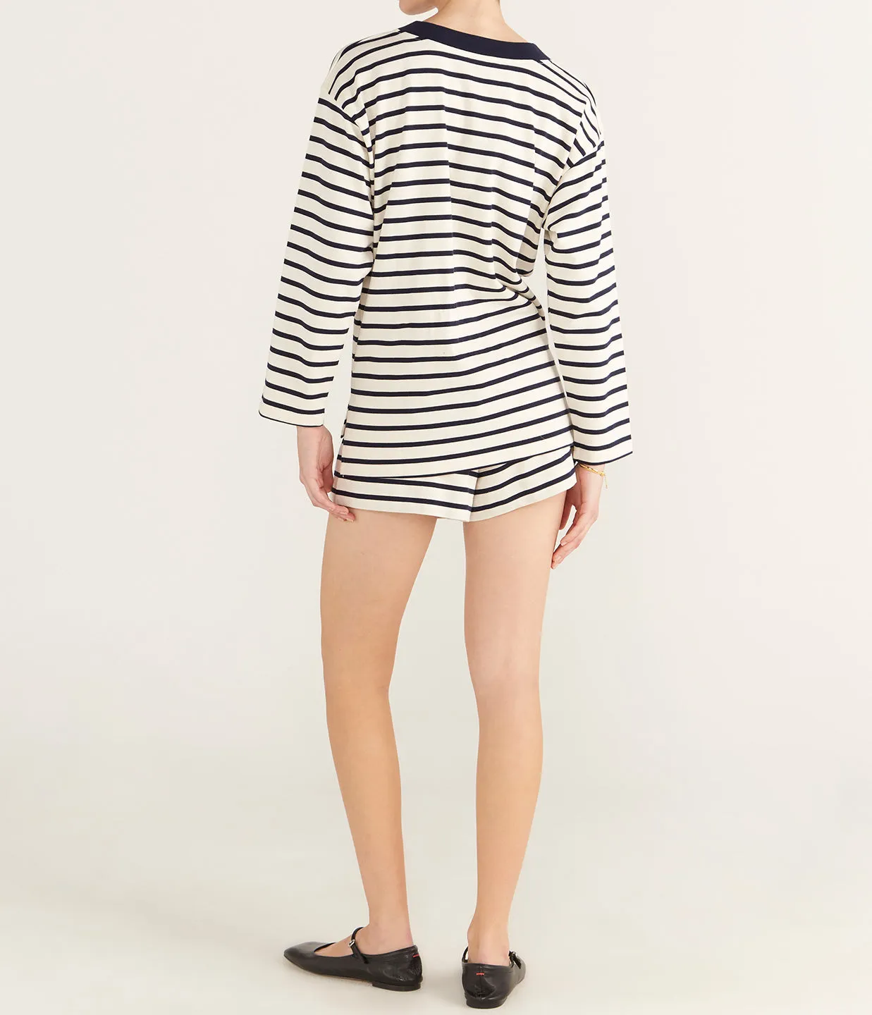 Archie Long Sleeve Top in Navy and Cream Stripe