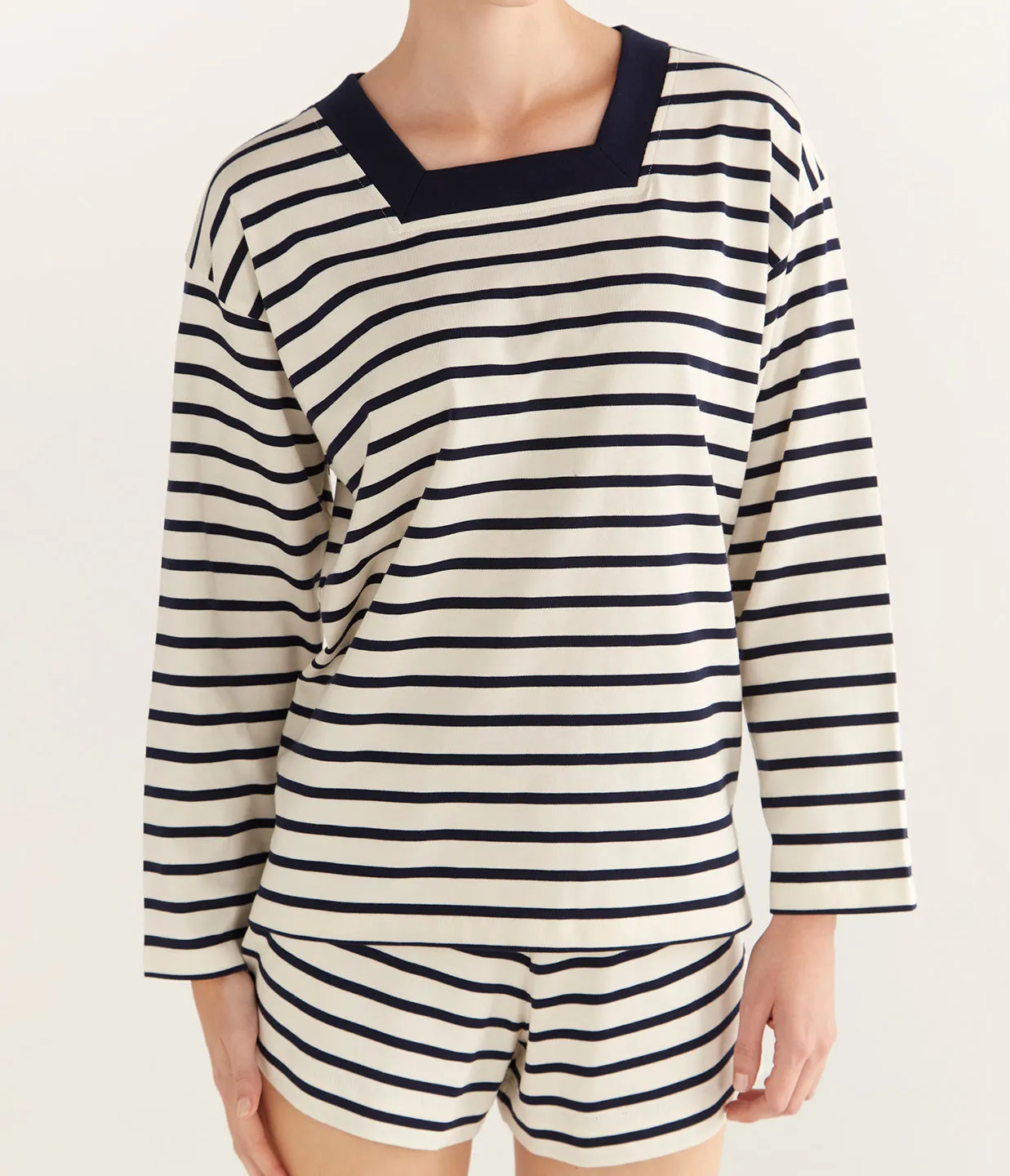 Archie Long Sleeve Top in Navy and Cream Stripe