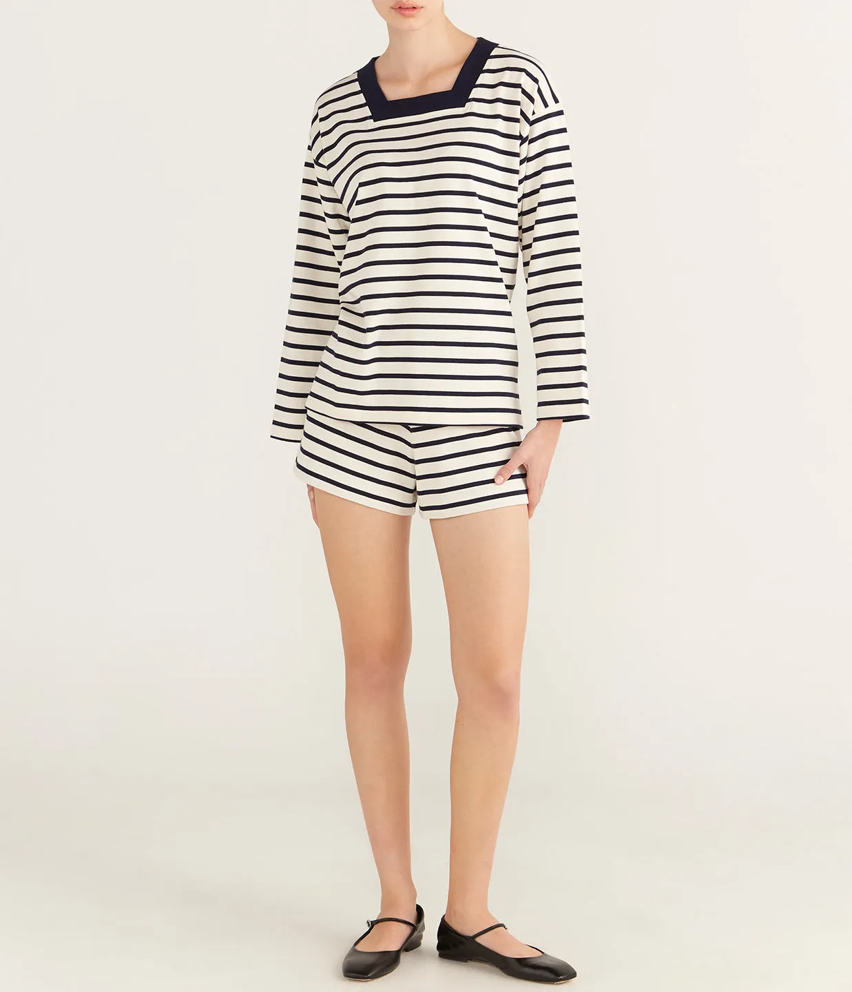 Archie Long Sleeve Top in Navy and Cream Stripe