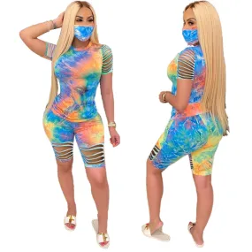 Blue & Pink Ripped Tie Dye Set