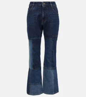 CHLOÉ patchwork cropped flared jeans, blue
