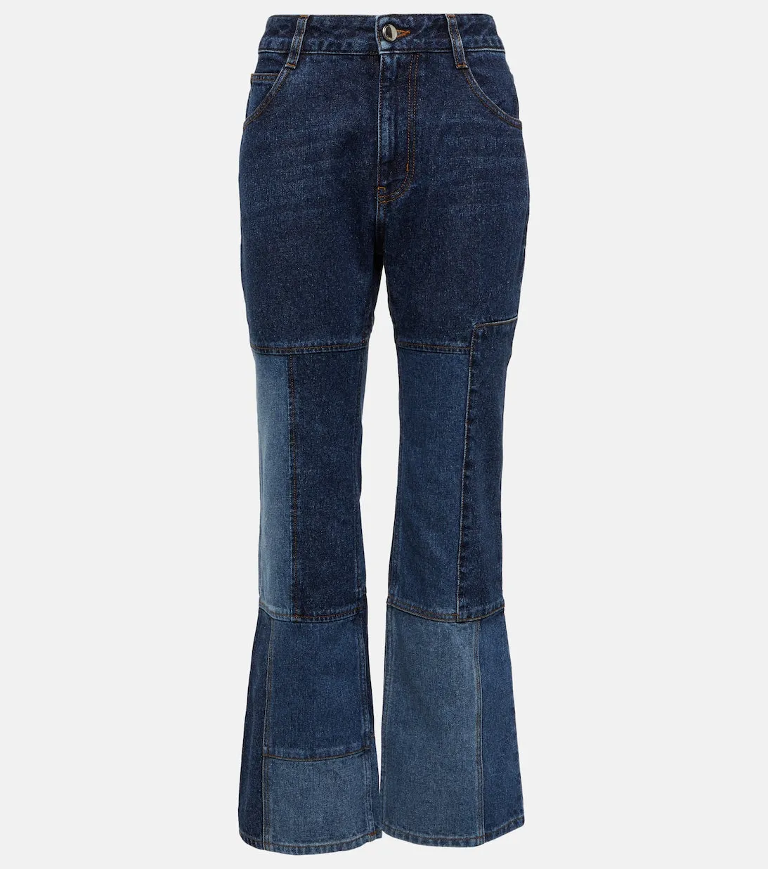 CHLOÉ patchwork cropped flared jeans, blue