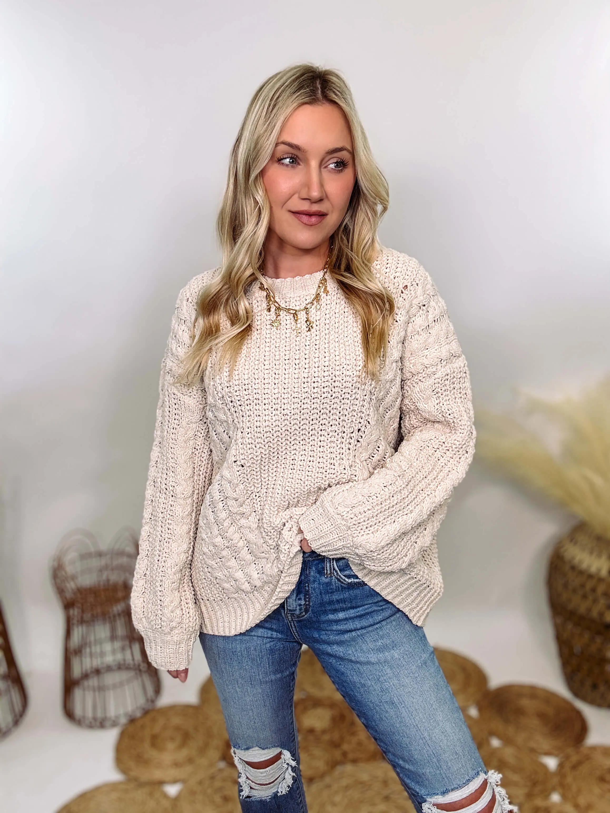 Cream Oversized Knit Sweater