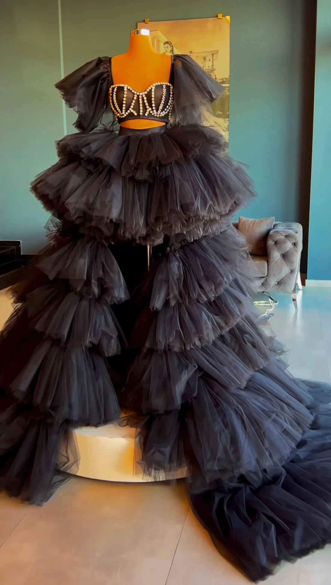 Gallant Frilled Evening Dress