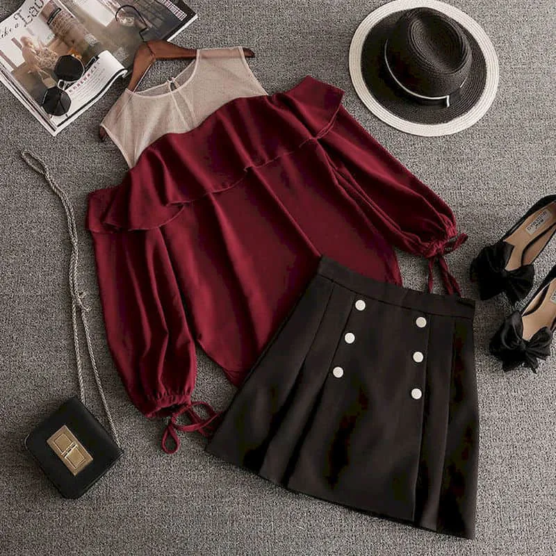 Kawaii Korean Top And Short Skirt Sets