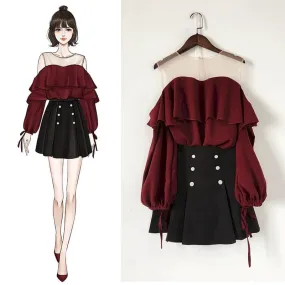 Kawaii Korean Top And Short Skirt Sets