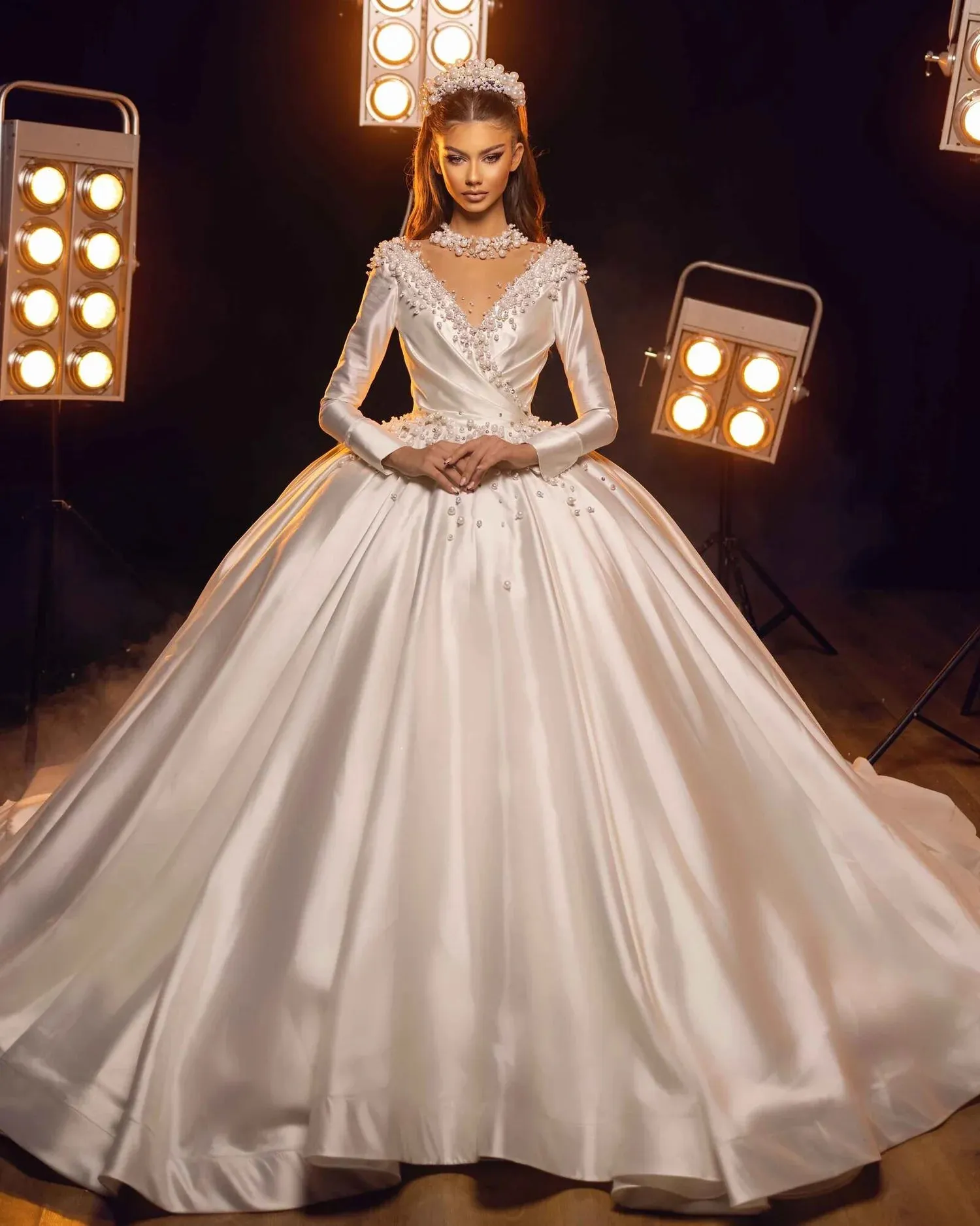 Malayah V- Neck Long Sleeves  Wedding Dress
