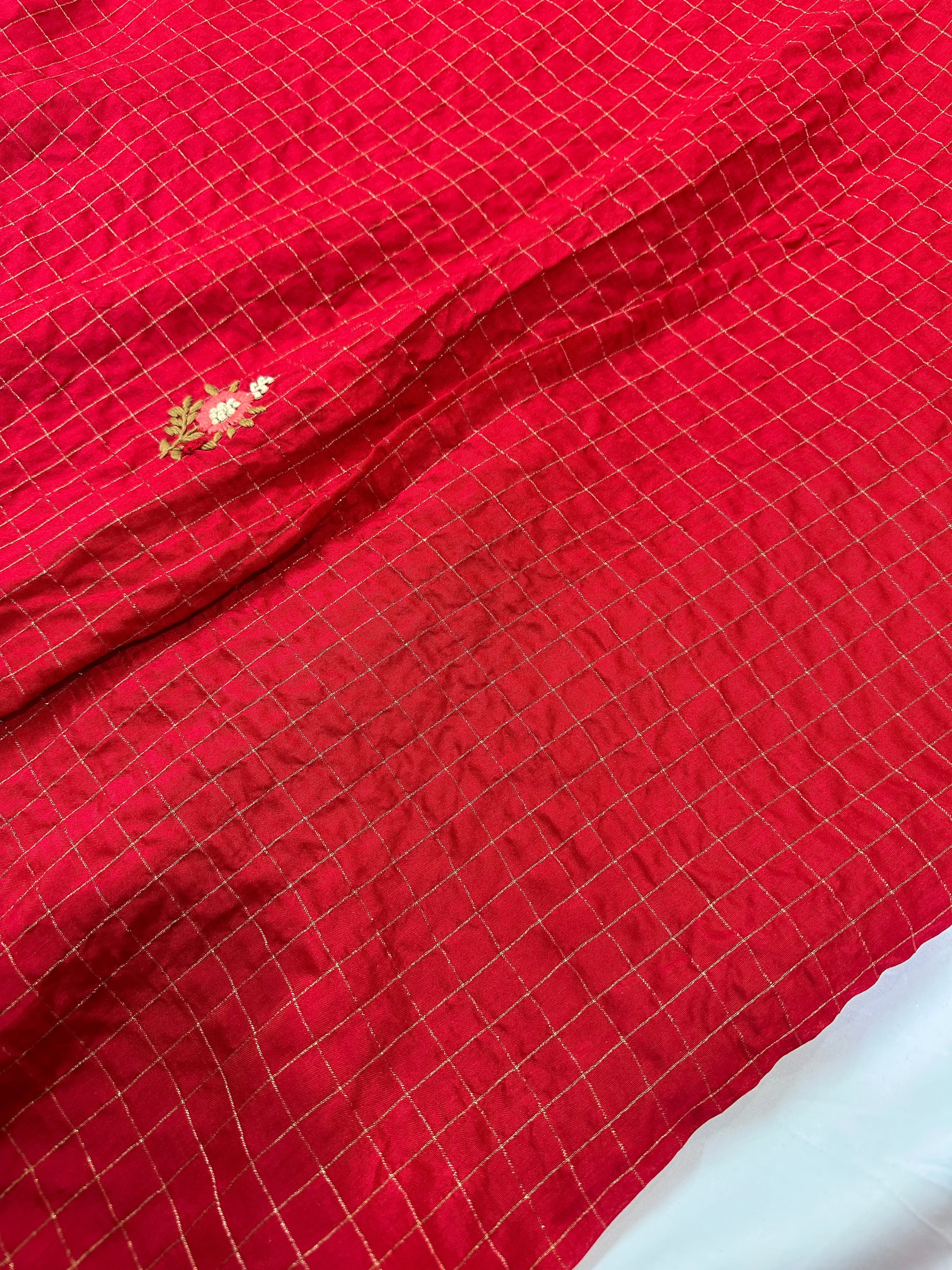 Red Checked hand work Saree