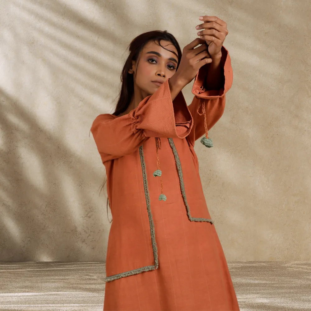 Rustic Rust Dress | Day Wear | Hand-Crafted | Contemporary Design