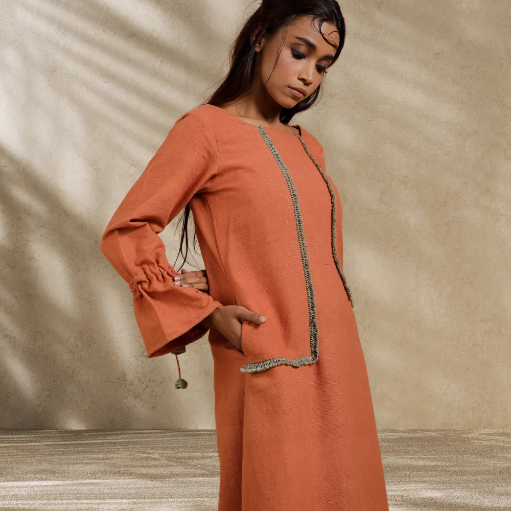 Rustic Rust Dress | Day Wear | Hand-Crafted | Contemporary Design