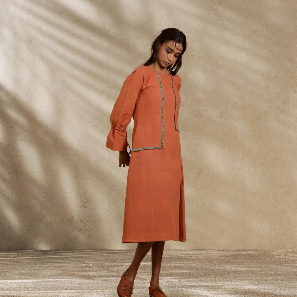 Rustic Rust Dress | Day Wear | Hand-Crafted | Contemporary Design