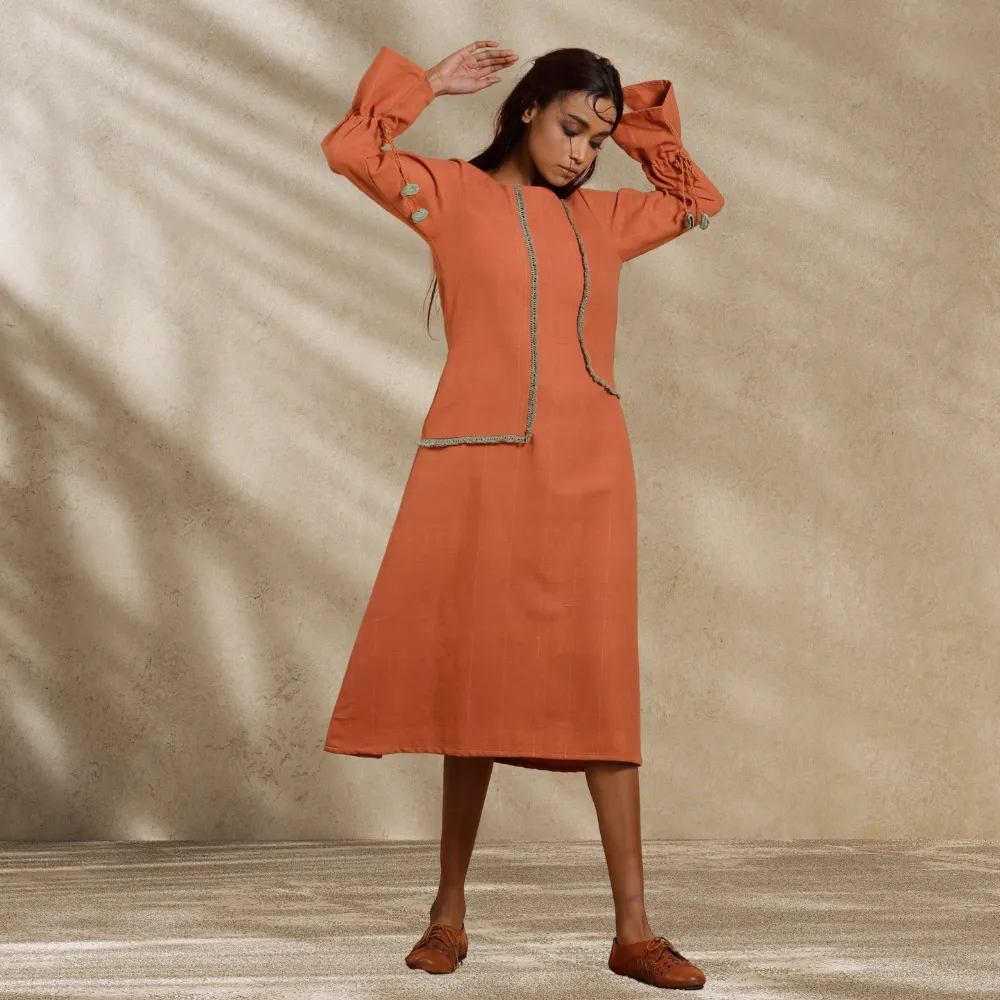 Rustic Rust Dress | Day Wear | Hand-Crafted | Contemporary Design