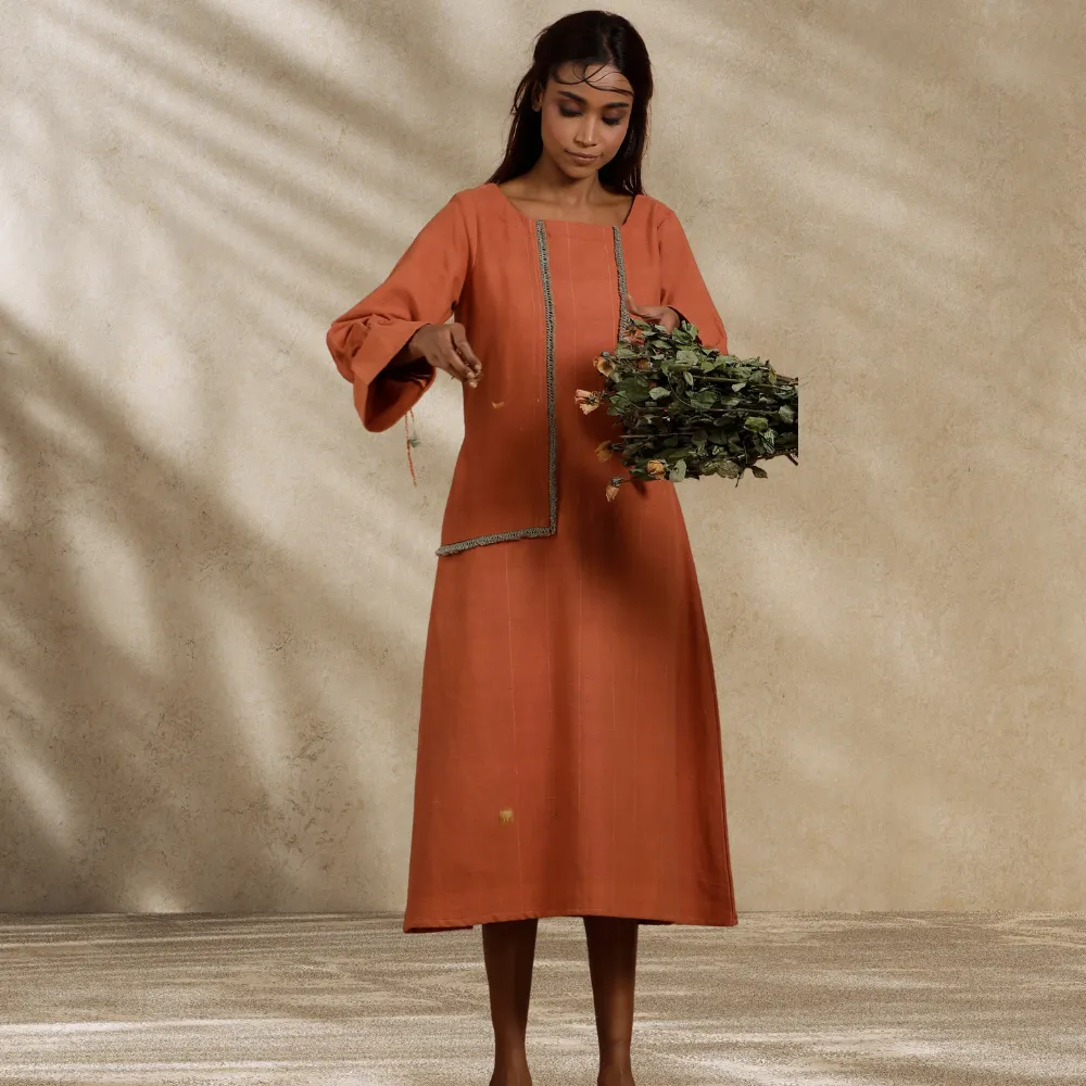 Rustic Rust Dress | Day Wear | Hand-Crafted | Contemporary Design