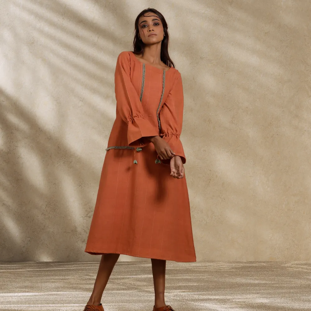 Rustic Rust Dress | Day Wear | Hand-Crafted | Contemporary Design