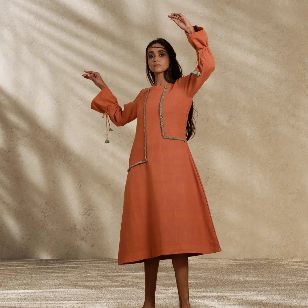 Rustic Rust Dress | Day Wear | Hand-Crafted | Contemporary Design