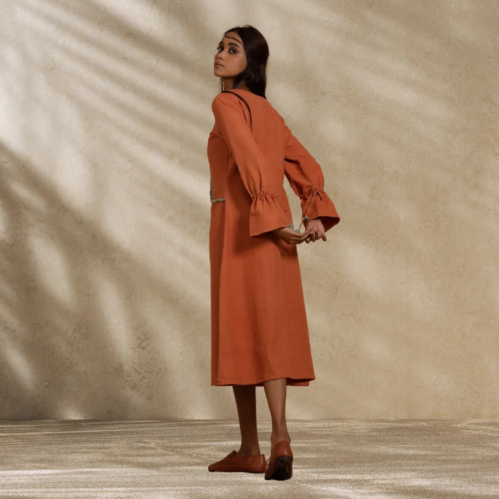 Rustic Rust Dress | Day Wear | Hand-Crafted | Contemporary Design