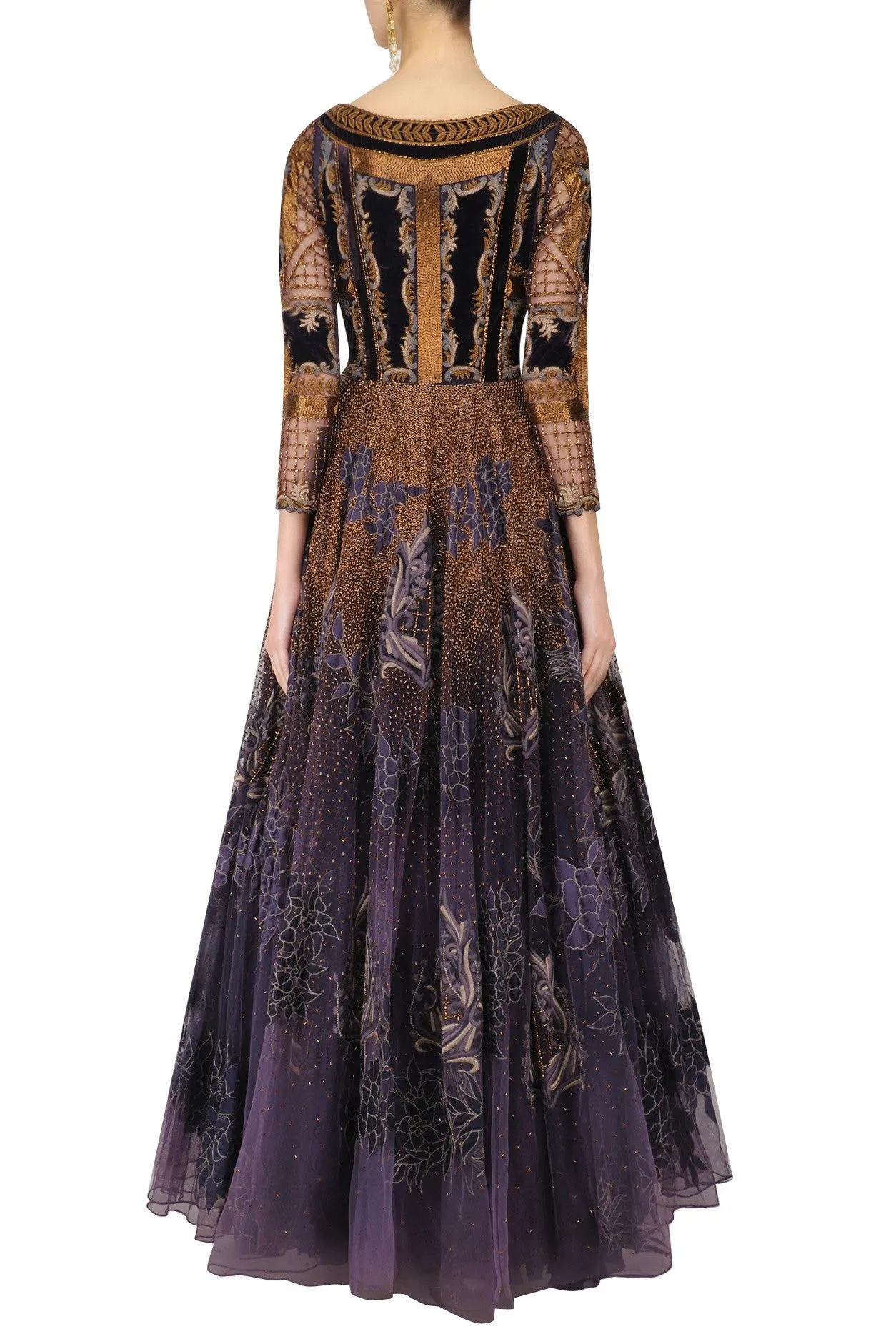 Voilet color Indo Western Gown with Antique Embroidery