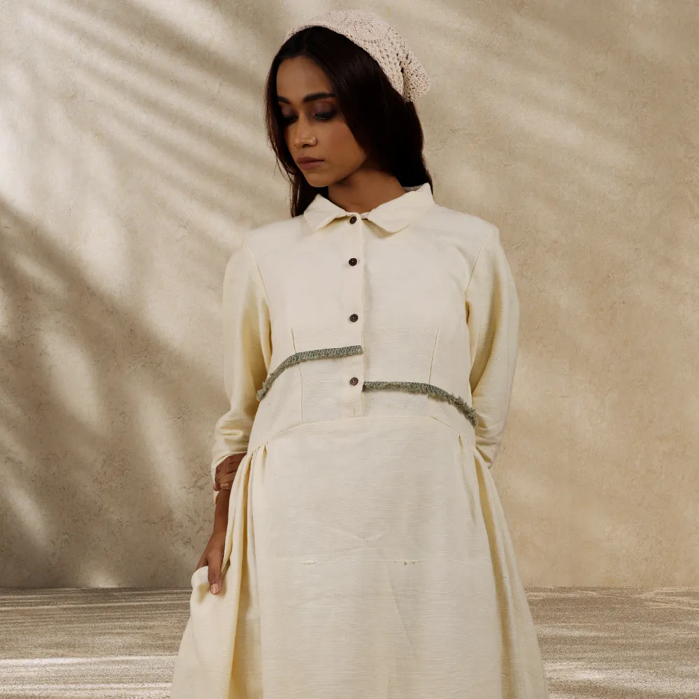 Women Ecru Collared Dress | Hand-Crafted | Stylish All Day Wear